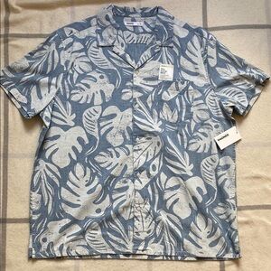 Sonoma Blue Leaf Print Camp Shirt Men's Shirt